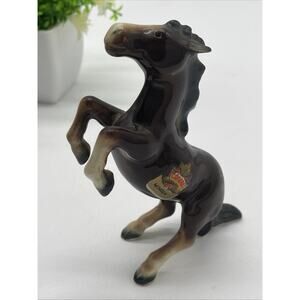 Vintage SECA Porcelain Rearing Horse Foal Figurine 5.5” Brown Black